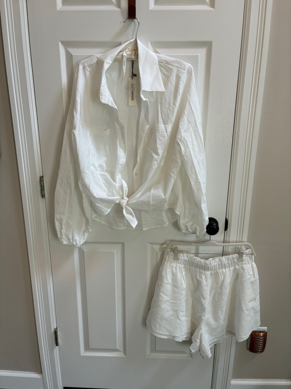 Commense white button shirt with elastic waist band- XL summer cover up set